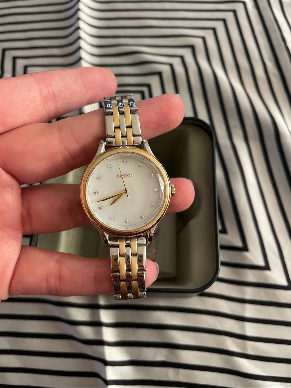 Fossil Two-Tone Ladies' Watch with White Dial and Crystal Markers - Picture 2 of 4
